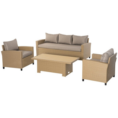 Outsunny 4 PCS Patio Wicker Aluminum Conversation Furniture Sofa Set with Table