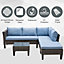 Outsunny 4 PCs Rattan Wicker Set 2 Cushioned Double Sofa Footstool Coffee Table