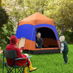 Outsunny 4 Person Camping Tent Festival Hiking Shelter, Orange