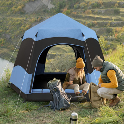 Outsunny 4 Person Pop Up Tent Camping Festival Hiking Shelter Family Blue Black DIY at B Q