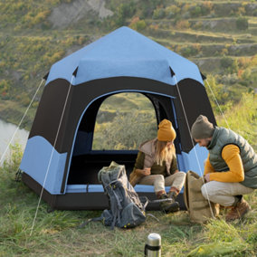 Outsunny 4 Person Pop Up Tent Camping Festival Hiking Shelter Family Blue&Black