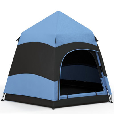 Outsunny 4 Person Pop Up Tent Camping Festival Hiking Shelter Family Blue Black DIY at B Q