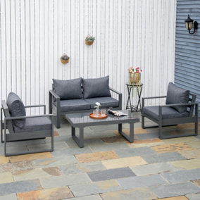 Outsunny 4 Piece Aluminium Outdoor Furniture Set with Table & Olefin Cushion Cover