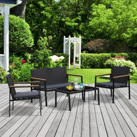 Outsunny 4-Piece Cushioned Outdoor Rattan Wicker Chair and Loveseat Furniture