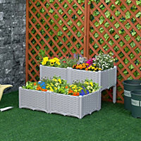 Outsunny 4-piece Elevated Flower Bed Vegetable Planter Plastic, Grey