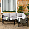 Outsunny 4 Piece Metal Garden Furniture Set with Tempered Glass Coffee Table, Breathable Mesh Pocket