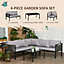 Outsunny 4 Piece Metal Garden Furniture Set with Tempered Glass Coffee Table, Breathable Mesh Pocket
