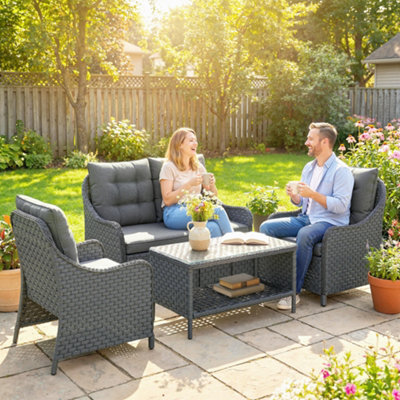 Outsunny 4 Piece Rattan Patio Furniture Set with Removable Cushion Covers