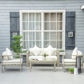 Outsunny 4 Pieces Outdoor Garden Furniture Set with Thick Padded Cushioned Loveseat, and Glass Top Table, Champagne Gold