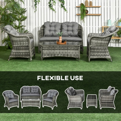 Outsunny 4 Pieces Rattan Sofa Set Outdoor Conservatory Furniture with Cushions