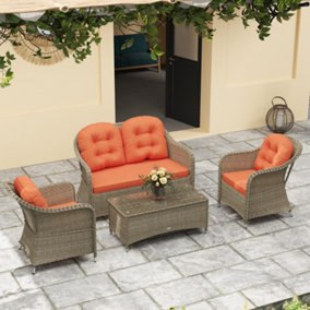 Outsunny 4 Pieces Rattan Sofa Set Outdoor Conservatory Furniture with Cushions