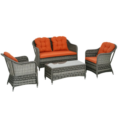 Outsunny 4 Pieces Rattan Sofa Set Outdoor Conservatory Furniture with ...