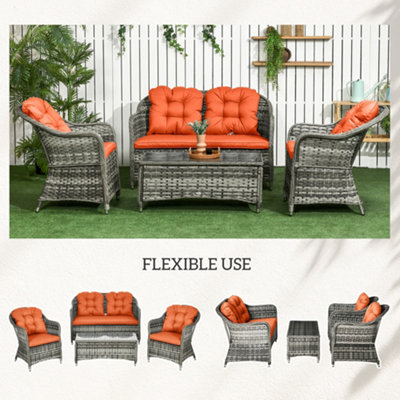 Outsunny 4 Pieces Rattan Sofa Set Outdoor Conservatory Furniture with ...