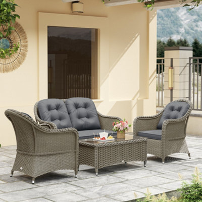 Curated visual reference: Visual Reference: Outsunny 4 Pieces Rattan Sofa Set Outdoor Conservatory Furniture With