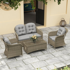 Outsunny 4 Pieces Rattan Sofa Set Outdoor Conservatory Furniture with Cushions