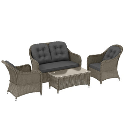 Outsunny 4 Pieces Rattan Sofa Set Outdoor Conservatory Furniture with ...