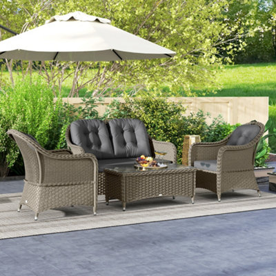 Outsunny 4 Pieces Rattan Sofa Set Outdoor Conservatory Furniture with ...