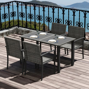 Outsunny 4 Seater Rattan Garden Furniture Set w/ Glass Tabletop - Grey