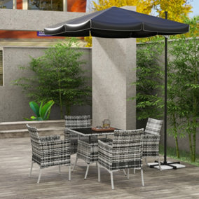 Outsunny 4 Seater Rattan Garden Furniture Set w/ Tempered Glass Tabletop - Grey