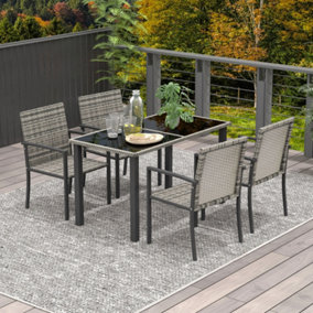 Outsunny 4 Seater Rattan Garden Furniture Set w/ Tempered Glass Tabletop - Mixed Grey