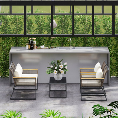 Outsunny 4 Seater Round Wicker Rope Garden Furniture Set with Cushions Grey