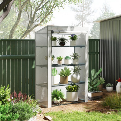 Outsunny 4 Tier Lean-to Mini Greenhouse with Reinforced PE Cover, Grey