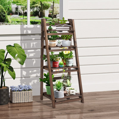Outsunny 4Tier Wooden Shelf Foldable Flower Pots Holder Stand Indoor
