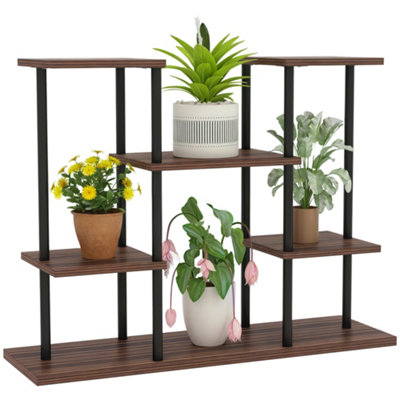 Outsunny 4 Tiered Metal Flower Shelf Display Rack, Carbonised Finish