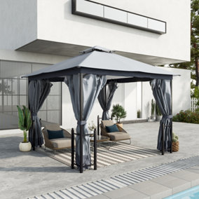 Outsunny 4 x 3.35(m) Steel Frame Patio Gazebo Canopy w/ 2 Tier Roof, Grey