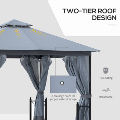 Outsunny 4 x 3.35(m) Steel Frame Patio Gazebo Canopy w/ 2 Tier Roof, Grey