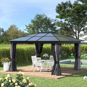Outsunny 4 x 3.6m Aluminium Hardtop Gazebo Canopy with Polycarbonate Top, Curtains