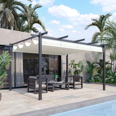 Outsunny 4 x 3(m) Aluminium Pergola Gazebo Garden Shelter w/ Retractable Roof
