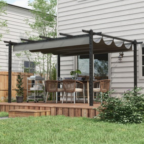 Outsunny 4 x 3(m) Aluminium Pergola Gazebo Garden Shelter with Retractable Roof