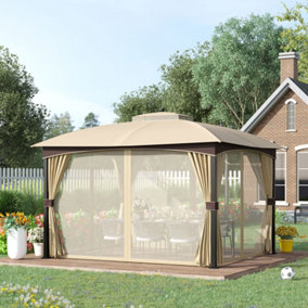 Outsunny 4 x 3(m) Patio Gazebo Garden Canopy Shelter with Double Tier Roof