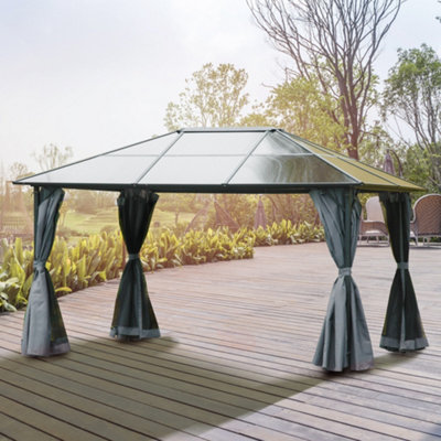 Outsunny 4 x 3(m) Polycarbonate Hardtop Gazebo with Aluminium Frame and Curtains