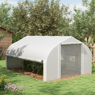 Outsunny 4 x 3(m) Walk-in Tunnel Greenhouse, Roll Up Sidewalls, Mesh Door