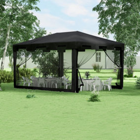 Outsunny 4 x 3m Party Tent Waterproof Garden Gazebo Canopy Wedding Cover Shade, Dark Grey