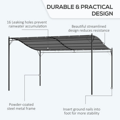 Outsunny 4 x 3M Wall Mounted Awning Free Stand Canopy Shade Porch Pergola Grey