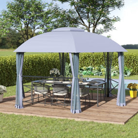 Outsunny 4 x 4.7(m) Gazebo Canopy, Hexagon Tent w/ Netting Steel Frame Grey