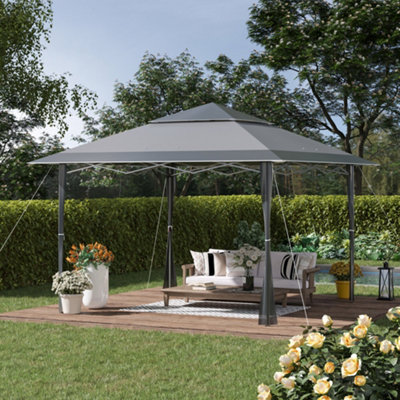 Outsunny 4 x 4m Outdoor Pop-Up Canopy Tent Gazebo Adjustable Legs Bag Grey