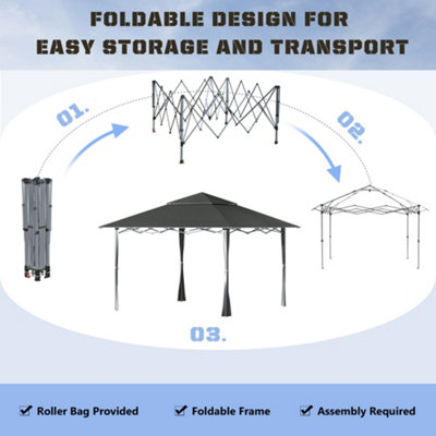 Outsunny 4 x 4m Outdoor Pop Up Canopy Tent Gazebo Adjustable Legs Bag Grey