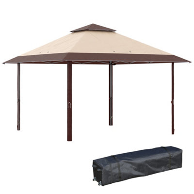 Outsunny 4 x 4m Pop-up Gazebo Double Roof Canopy Tent with UV Proof, Roller Bag & Adjustable Legs, Steel Frame, Coffee