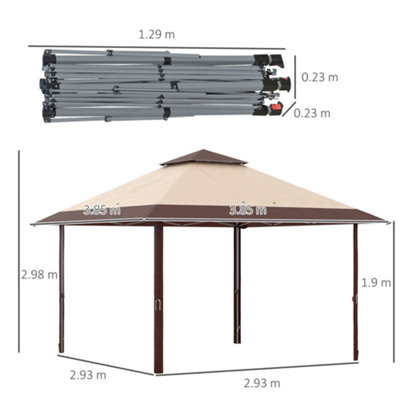 Outsunny 4 x 4m Pop-up Gazebo Double Roof Canopy Tent with UV Proof, Roller Bag & Adjustable Legs, Steel Frame, Coffee