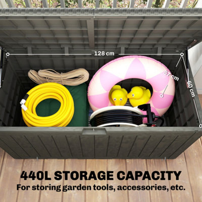 Outsunny 440L Garden Storage Box, Waterproof Resin Deck Box w/Lockable Lid