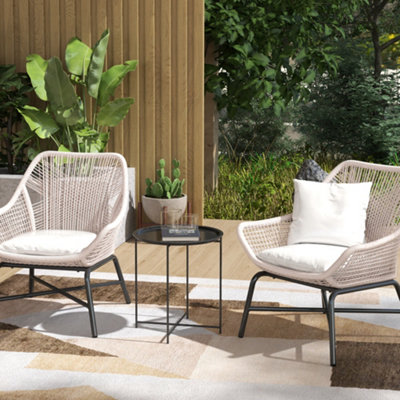 Outsunny 46cm Round Garden Table, Small Side Table w/ Removable Tray, Black
