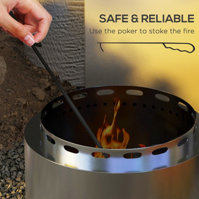 Outsunny 48.5cm Smokeless Wood Burning Firepit Stainless Steel Fire Pit, Silver
