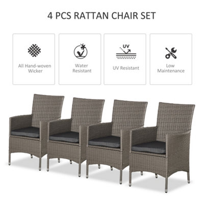 Outsunny 4PC Outdoor Rattan Armchair Wicker Dining Chair Set for Garden Grey