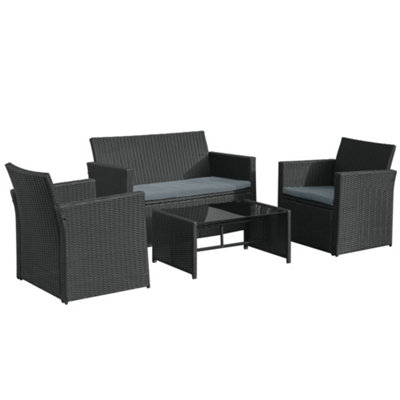 Outsunny 4pc Patio Garden Rattan Wicker Sofa 2-Seater Loveseat Chair Table Black