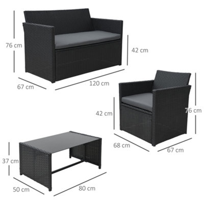 Outsunny 4pc Patio Garden Rattan Wicker Sofa 2-Seater Loveseat Chair Table Black
