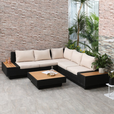 Outsunny 4PC Rattan Sofa Set Garden Furniture Coffee Table Chairs  Conservatory Black Frame